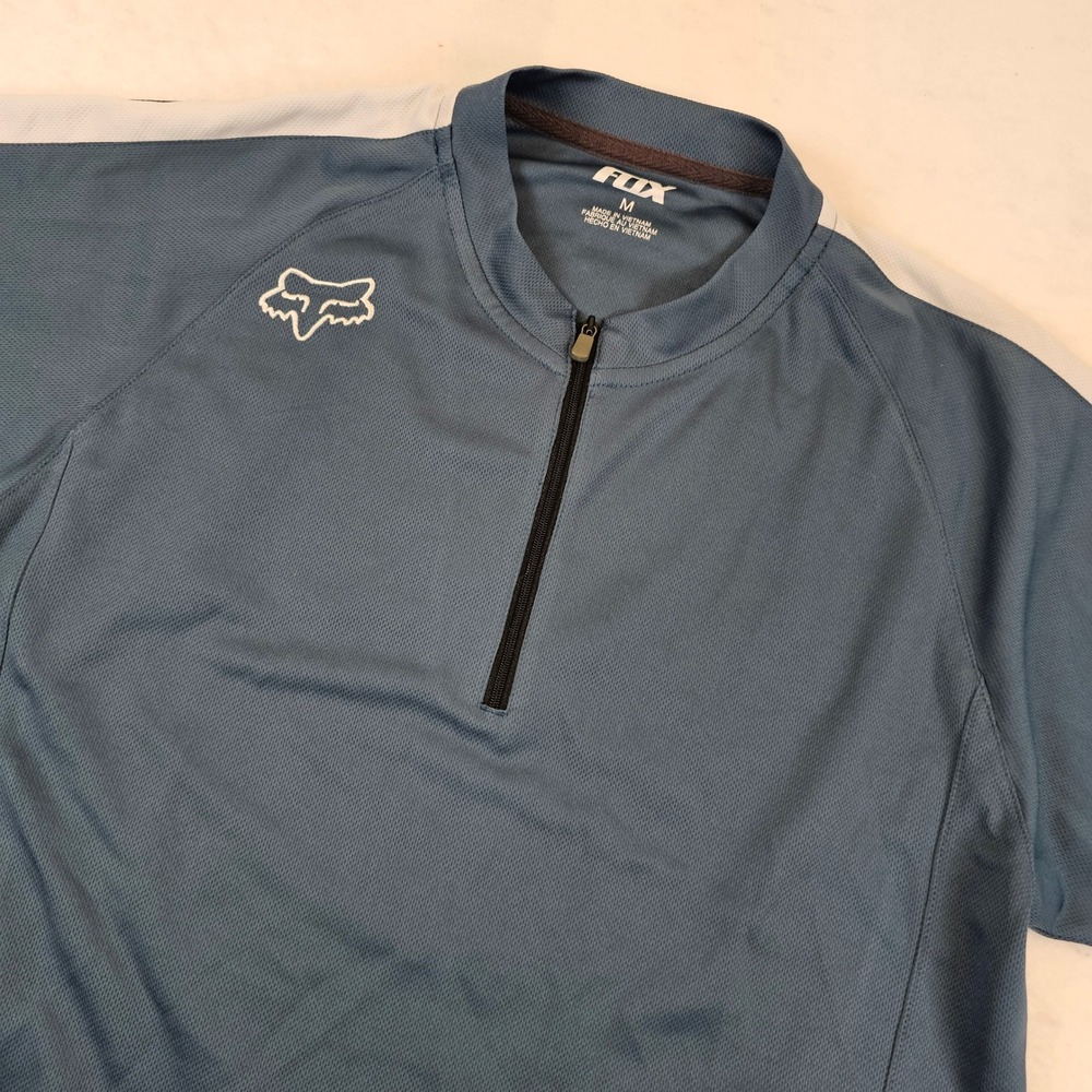 Fox Racing Mens Cycling Jersey Blue Quarter Zip Short Sleeve Bike Shirt Size M